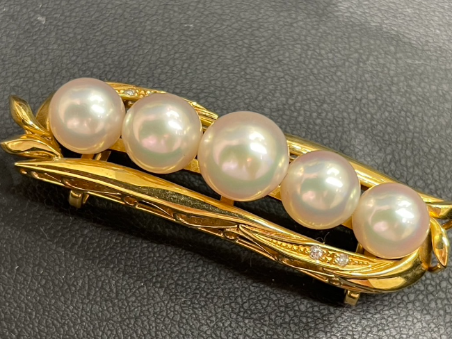 真珠と金のブローチk18 K18（18金）パール付きブローチの買取