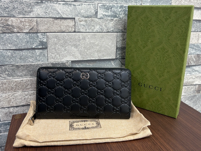 美品 GUCCI 長財布 シマ ラウンドファスナー GG ゴールド ブラック 極美品】グッチ シマ 長財布 GG ラウンドファスナー ブラック レザー