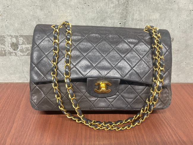 シャネル マトラッセ25 ラムスキン ダブルチェーンバッグ ブラック  
