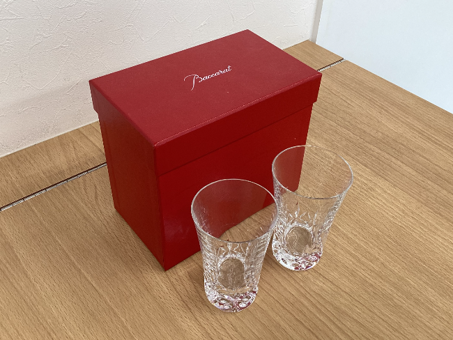 Baccarat クリスタルガラスプレート 専用箱付き　(kazuyo) オールドバカラ「縁イニシャル金彩 4寸鉢 5客組」《アンティック