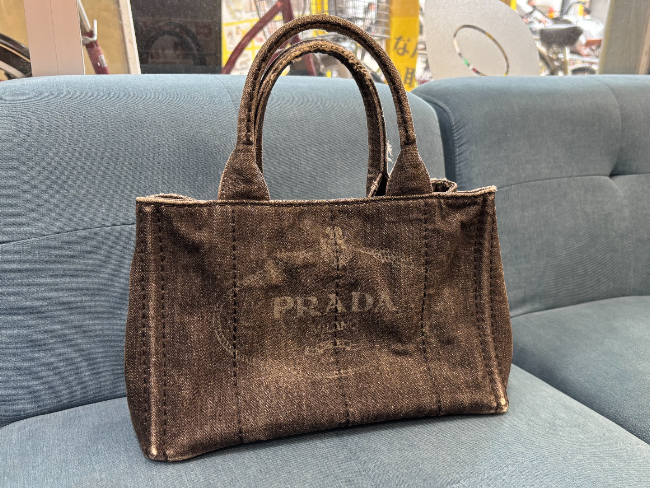 プラダ カナパ（M）デニム ブラック 2way 三角ロゴ ゴールド金具