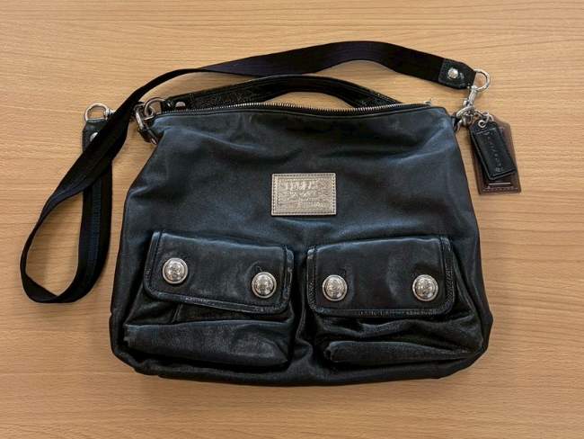 COACH ポピー 2way ショルダーバッグ キャンバス 黒 F15012